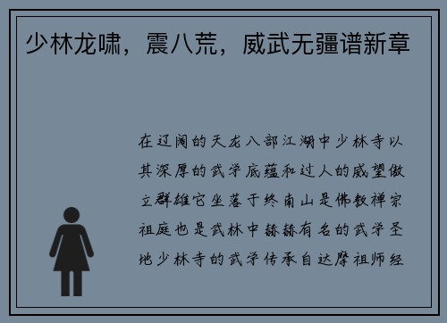 少林龙啸,震八荒,威武无疆谱新章